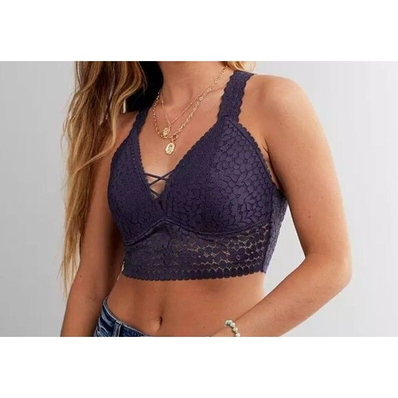 Daytrip Bralette Small Blue Lace Wireless Adjustable Pullover Criss-cross Back - Picture 1 of 12